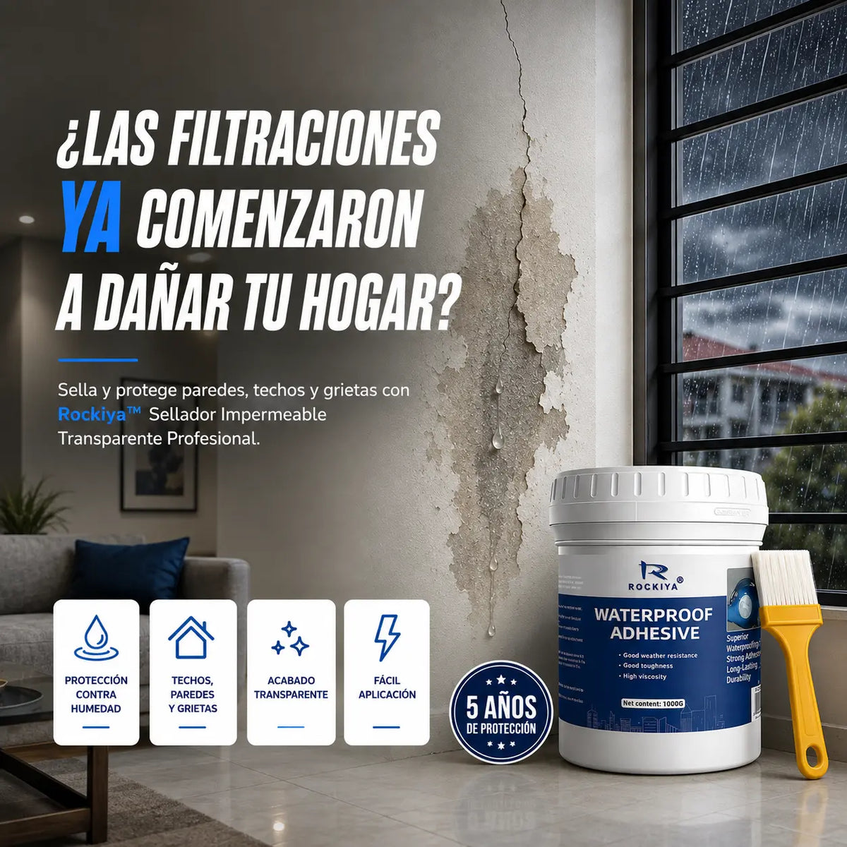 Rockiya® | Sellador Impermeabilizante Transparente Profesional 1000g + Brocha incluida